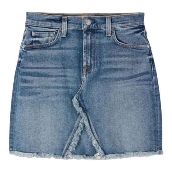 7 For All Mankind High Waist Distressed Stretch Denim Mini Skirt Blue Size 25 - Picture 1 of 2